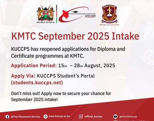 KUCCPS Reopens Applications for KMTC Certificate and Diploma Courses KUCCPS Reopens Applications for KMTC Certificate and Diploma Courses