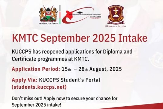 KUCCPS Reopens Applications for KMTC Certificate and Diploma Courses KUCCPS Reopens Applications for KMTC Certificate and Diploma Courses